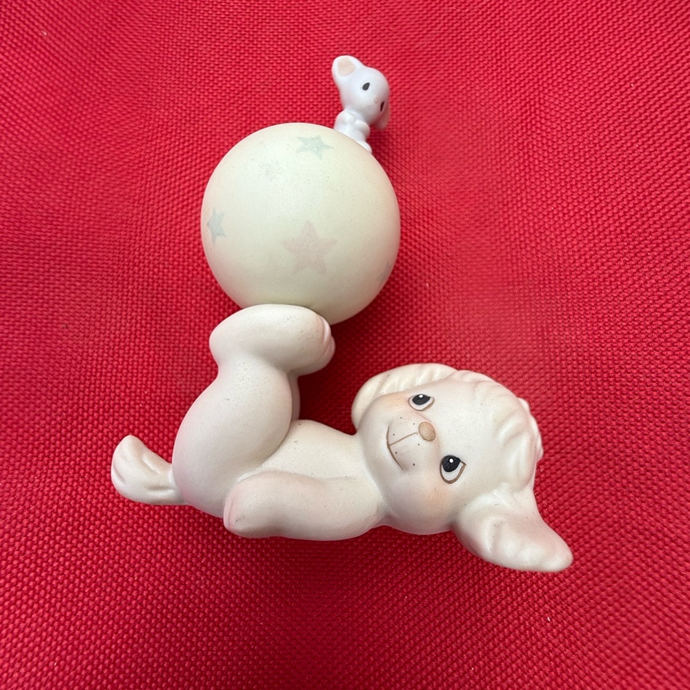 Precious Moments Lamb with Ball Figurine - Cream and White